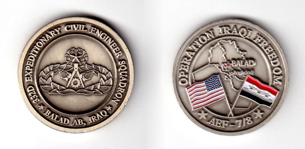 Round shaped coin, pewter in color, 1 19/32 inches in diameter.