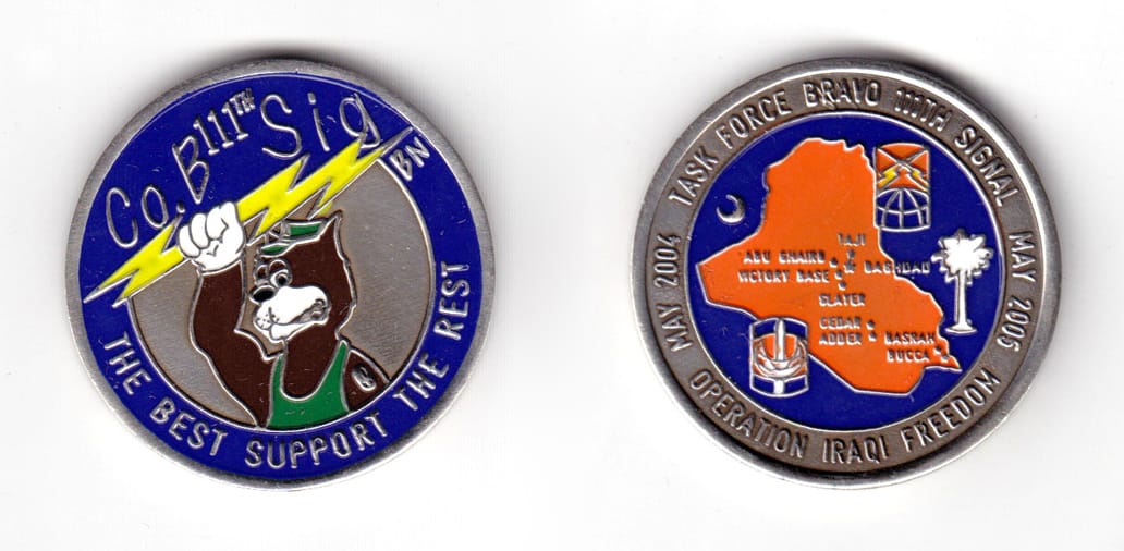 Round shaped coin, pewter in color, 1 43/64 inches in diameter.