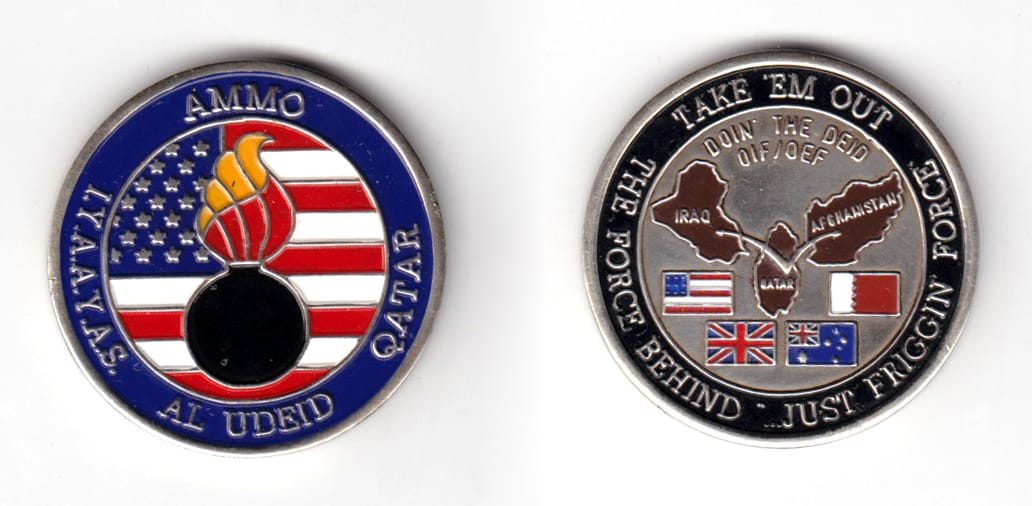 Round shaped coin pewter in color, 1 43/64 inches in diameter.