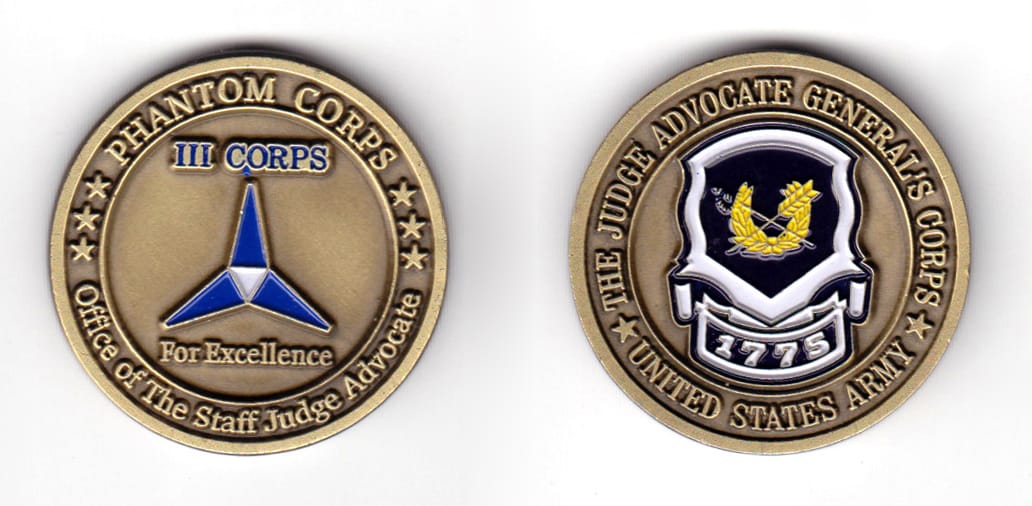 Round shaped coin, antique brass in color, 1 19/32 inches in diameter.