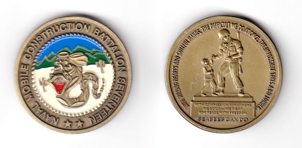 Round shaped coin, brass in color, 1 37/64 inches in diameter.