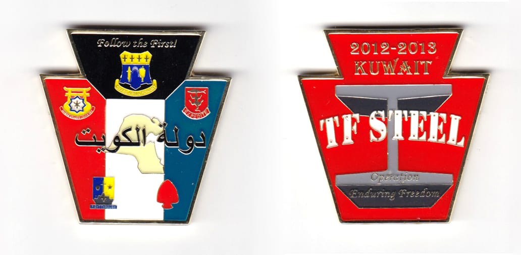 Keystone shaped coin, brass in color, 2 1/2 inches high x 2 inches wide.