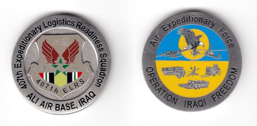 Round shaped coin, pewter in color, 1 1/2 inches in diameter.