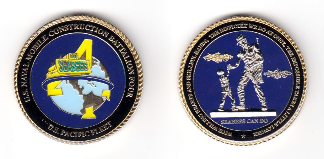 Round shaped coin brass in color, 1 3/4 inches in diameter.