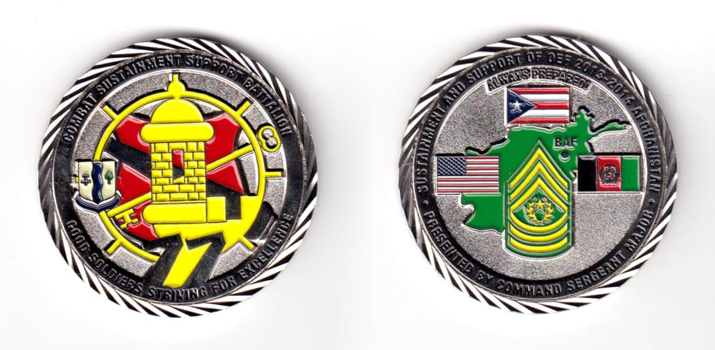 Round shaped coin, pewter in color, 1 3/4 inches in diameter.