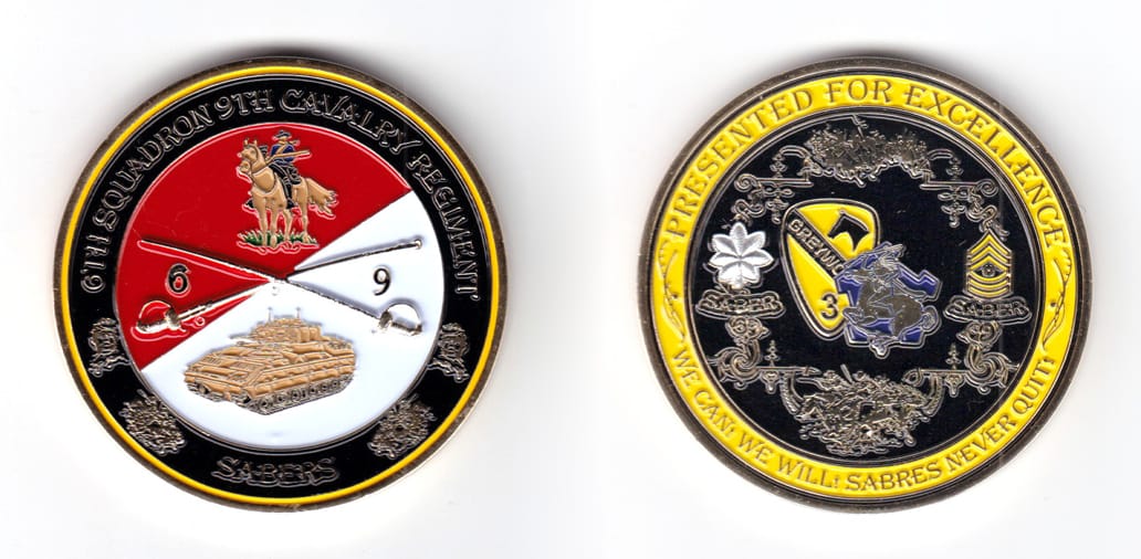 Round shaped coin, brass in color, 2 1/ inches in diameter.