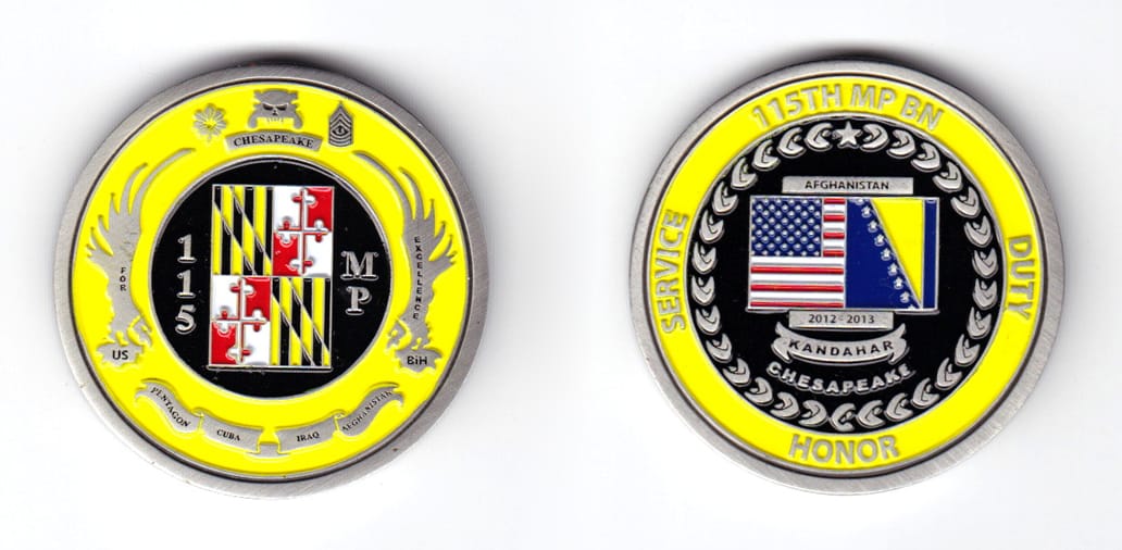 Round shaped coin, pewter in color, 1 3/4 inches in diameter.