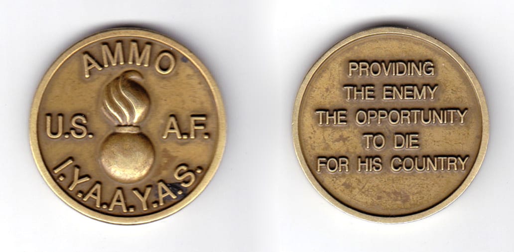 Round shaped coin, antique brass in color, 1 37/64 inches in diameter.