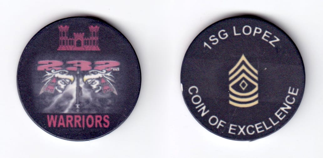 Round shaped poker chip, black in color, 1 35/64 inches in diameter.