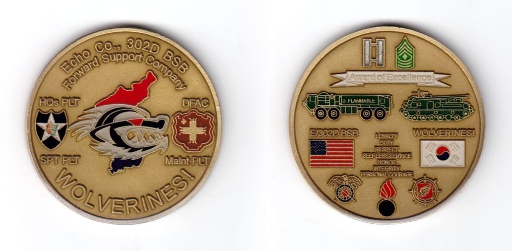 Round shaped coin, antique brass in color, 2 inches in diameter.