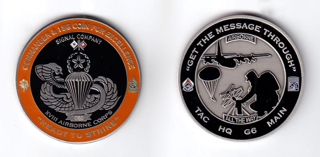 Round shaped coin, pewter in color, 2 inches in diameter.