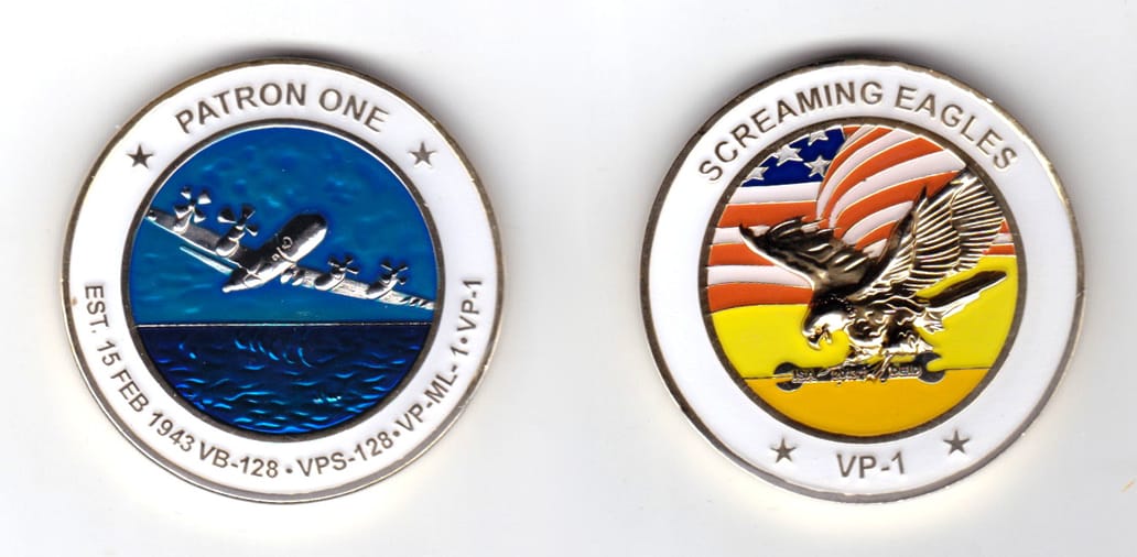 Round shaped coin, pewter in color, 1 3/4 inches in diameter.