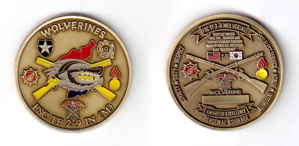 Round shaped coin, antique brass in color, 1 3/4 inches in color.