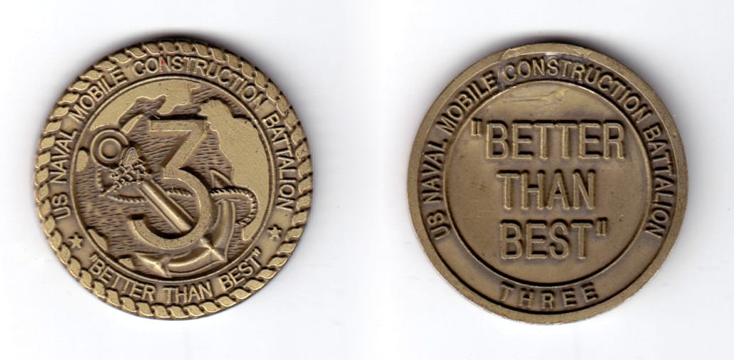 Round shaped coin, antique brass in color, 1 1/2 inches in diameter.