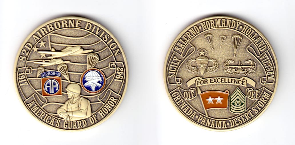 Round shaped coin, antique brass in color, 2 inches in diameter.