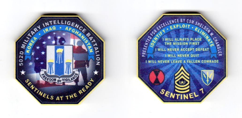 Octagon shaped poker chip, black &  yellow in color, 1 7/8 inches high x 1 7/8 inches wide.