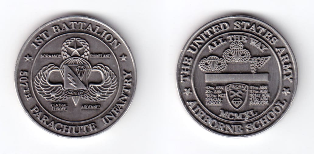 Round shaped coin, antique pewter in color, 1 5/8 inches in diameter.