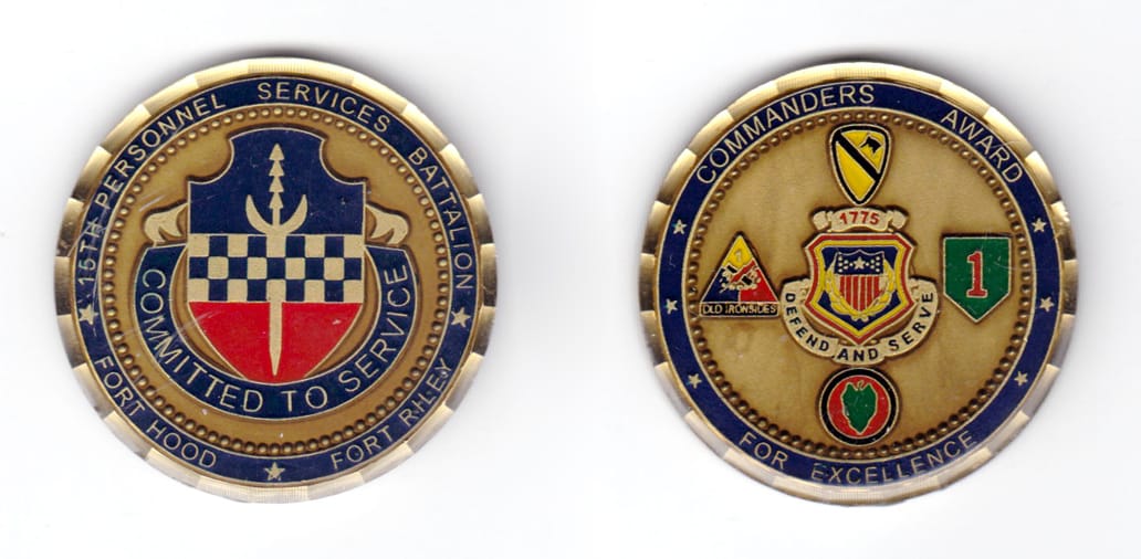 Round shaped coin, antique brass in color, 1 3/4 inches in diameter.