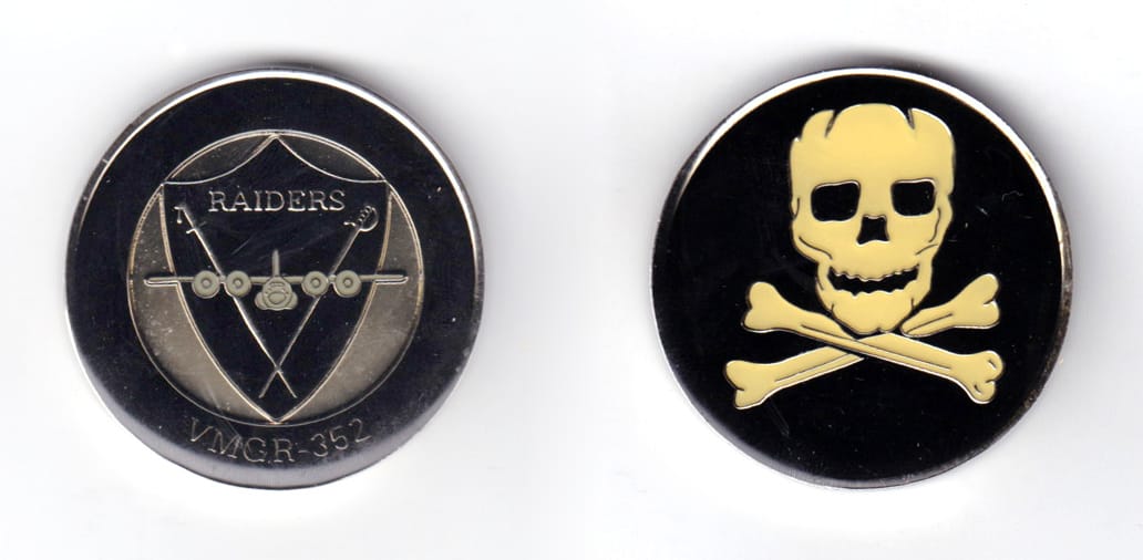 Round shaped coin, pewter in color, 1 5/8 inches in diameter.