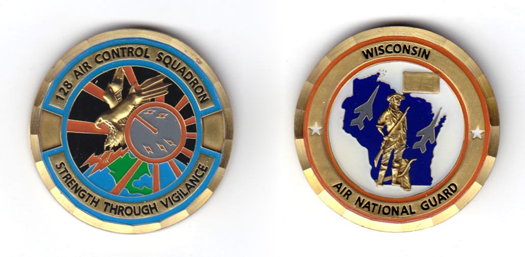 Round shaped coin, brass in color, 1 1/2  inches in diameter.