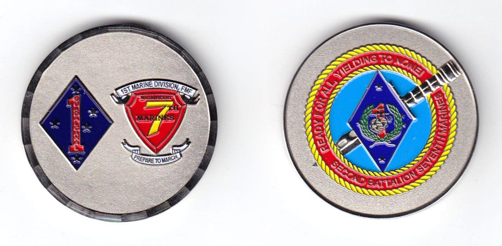 Round shaped coin, pewter in color, 1 3/4 inches in diameter.