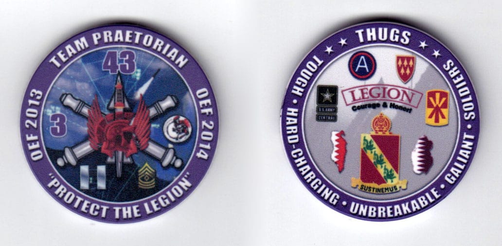 Round shaped poker chip, purple & white in color, 1 5/8 inches in diameter.