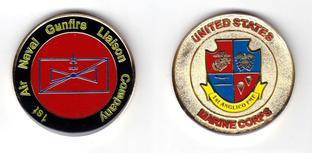 Round shaped coin, brass in color, 1 3/4 inches in diameter.