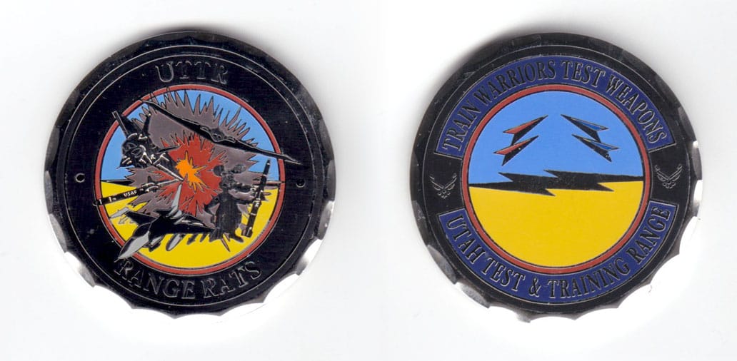 Round shaped coin, silver in color, 1 3/4 inches in diameter.