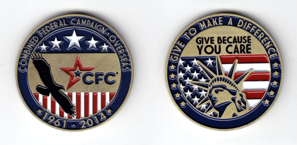 Round shaped coin, antique brass in color, 1 3/4 inches in diameter.