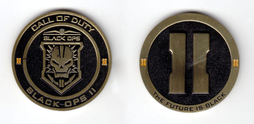 Round shaped coin, antique brass in color, 1 3/4 inches in diameter.