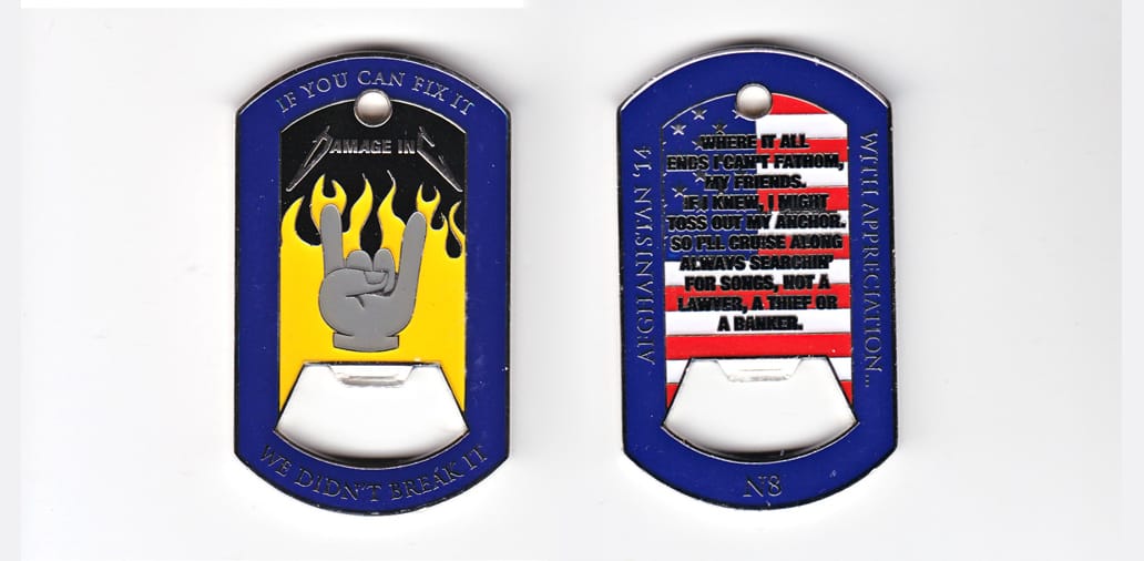 Rectangular shaped bottle opener with axis vertical and narrow sides arched, pewter in color, 2 1/2 inches high x 1 1/2 ...