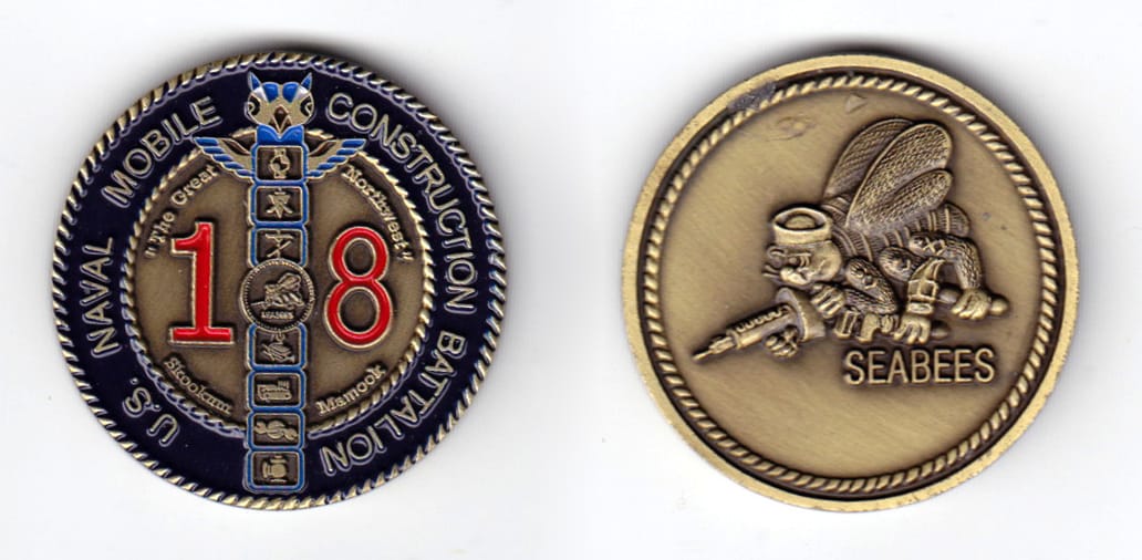 Round shaped coin, antique brass in color, 1 1/2 inches in diameter.