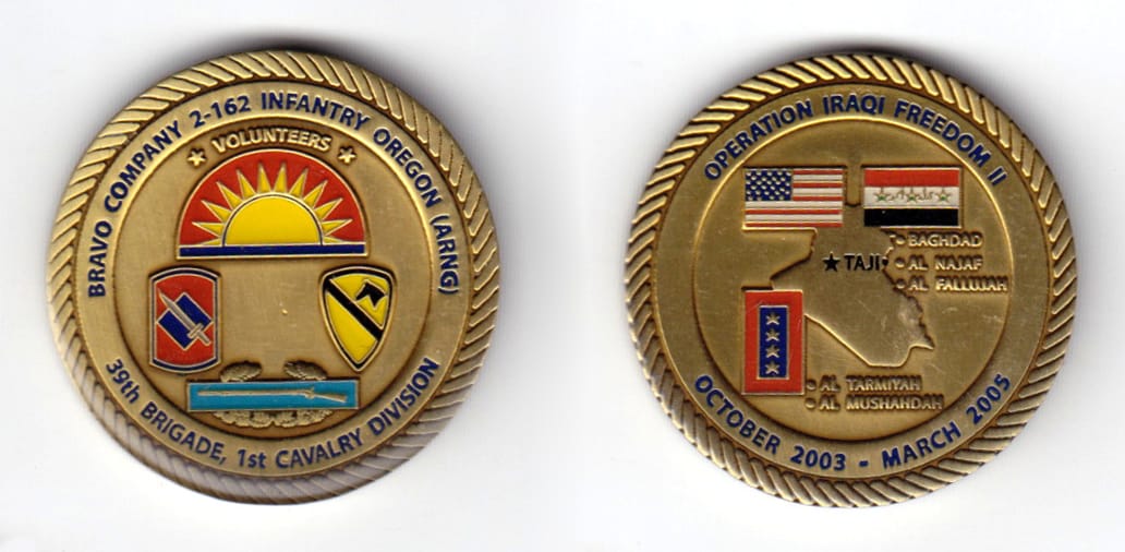 Round shaped coin, antique pewter in color, 1 1/2 inches in diameter.