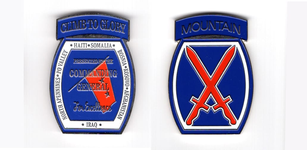 Barrel shaped coin with banner over, pewter in color, 2 1/4 inches high x 1 1/2 inches wide.