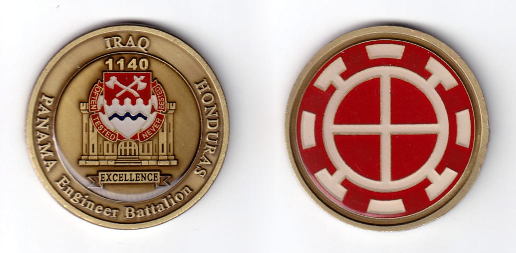 Round shaped coin antique brass in color, 2 inches in diameter.