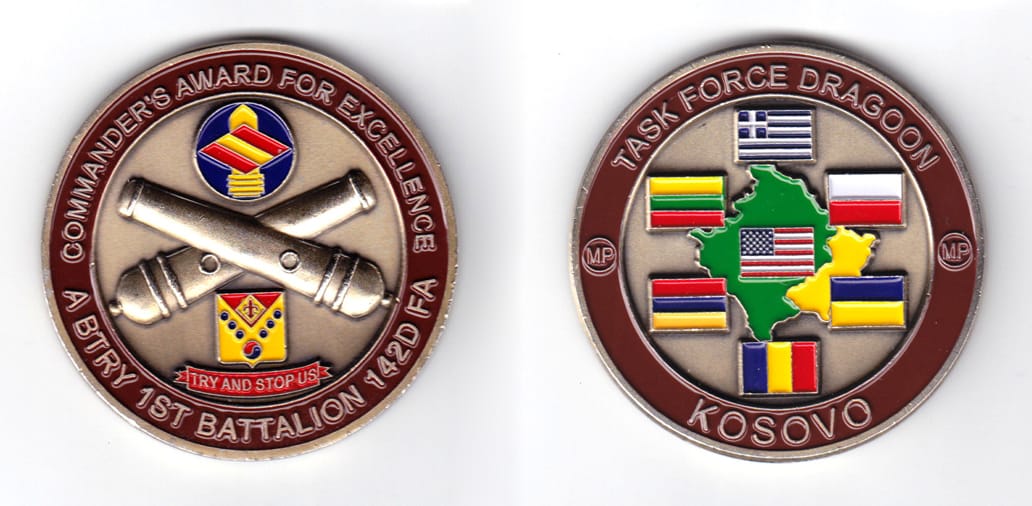 Round shaped coin, antique brass in color, 2 1/4 inches in diameter.