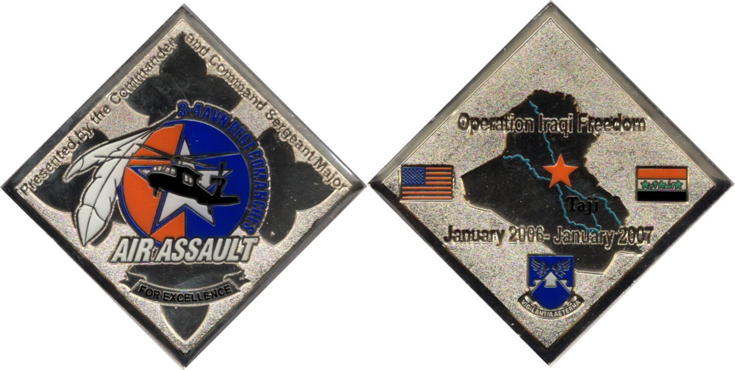 Diamond shaped coin, silver in color, 2 1/2 inches high x 2 1/2 inched wide.