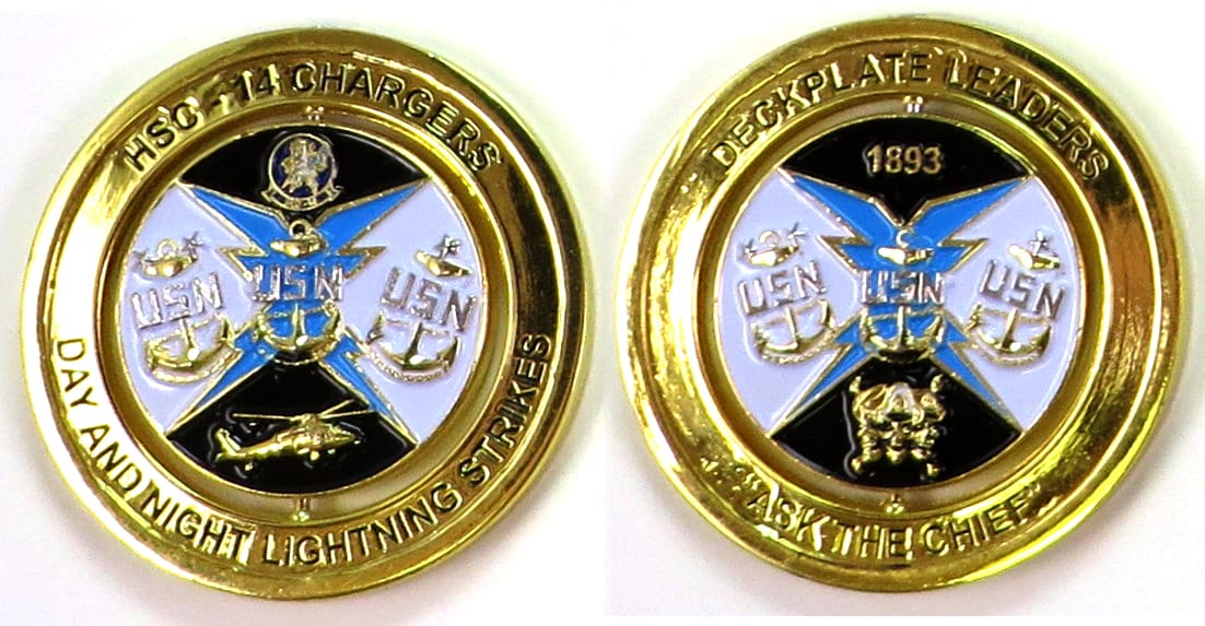 Round shaped spinner, brass in color, 2 inches in diameter.