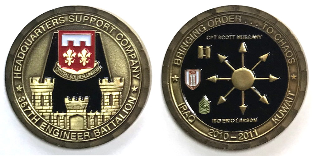 Round shaped coin, 2 inches in diameter antique brass in color.